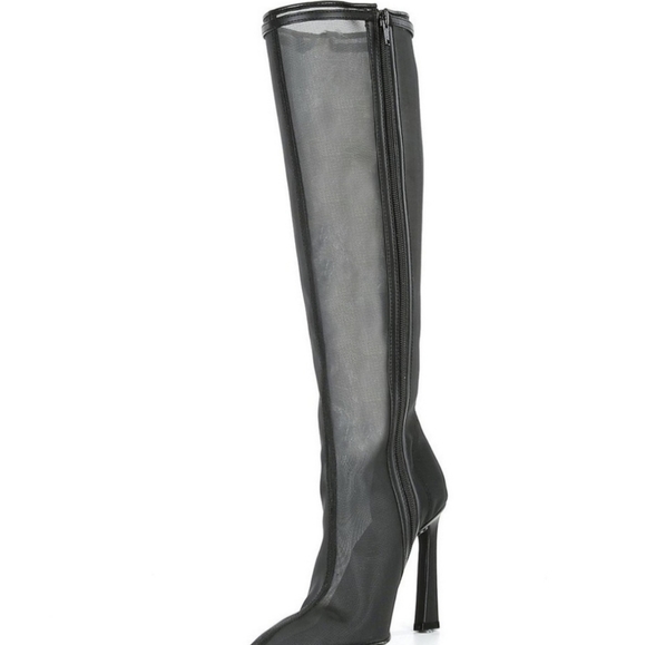 Giannin Bini ADAMS Black Sheer Mesh Knee High Heel Boots NEW 8 1/2 Full Zip - Picture 3 of 9
